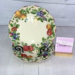 Vintage Oneida Sakura SONOMA Excell Tan Fruit Stoneware 11" Dinner Plates Set 2